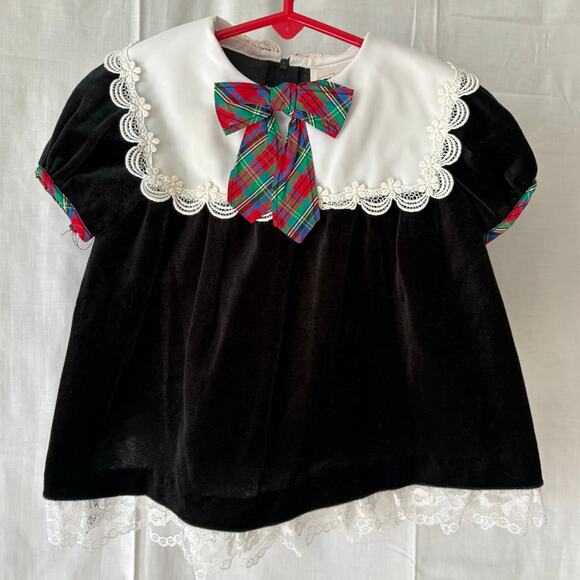 Pretty as a Picture Vintage Velour Velvet Lace Trim Dress 12 Months Union Made - Picture 1 of 7